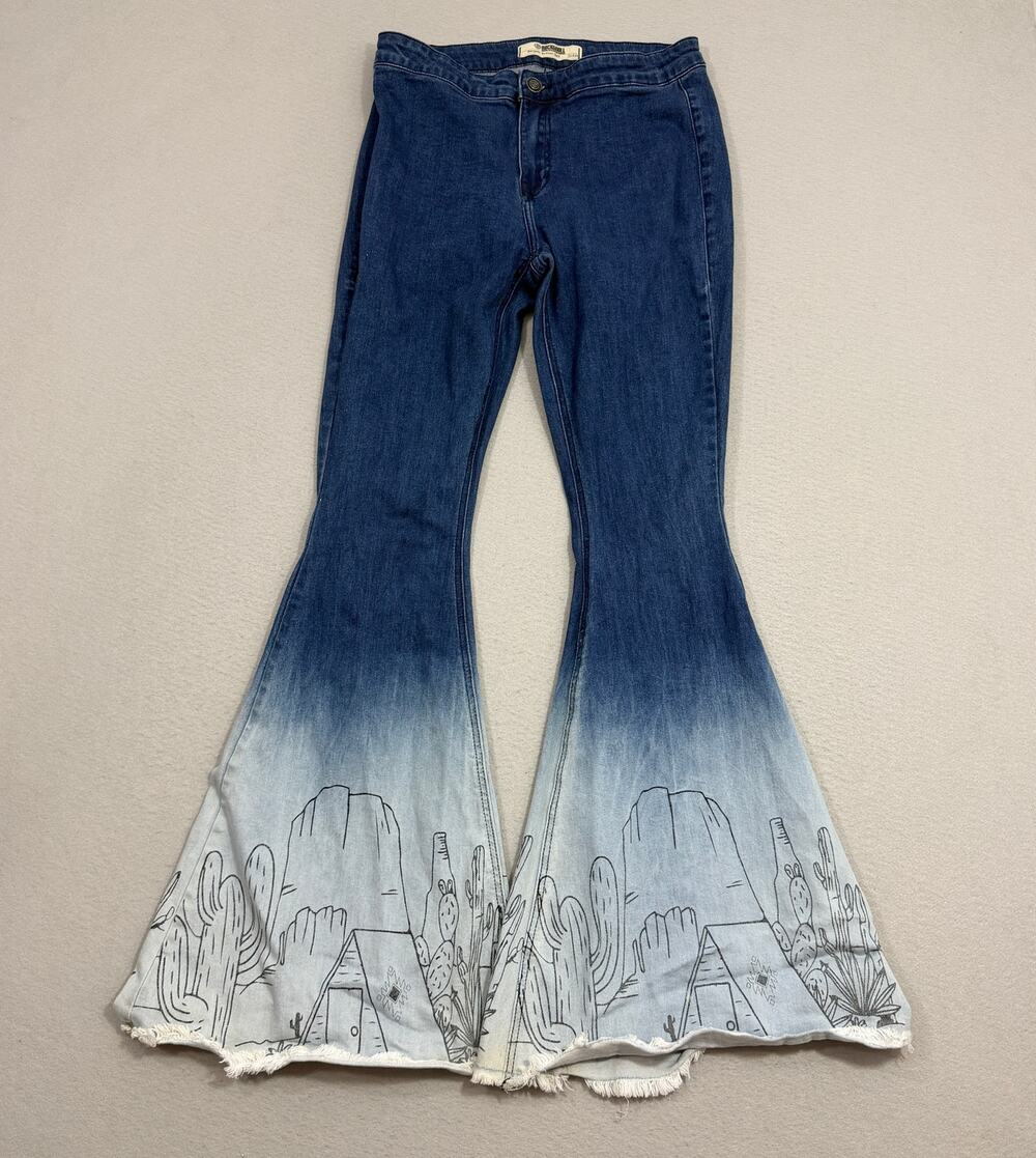 Rock & Roll Cowgirl Bargain Button Bell Bottom Jeans Women's 31x34 Blue Western